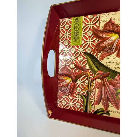 Michel Design Works Decoupage Wooden Tray 20" Red Lillie's Amaryllis WT144 - Picture 4 of 12